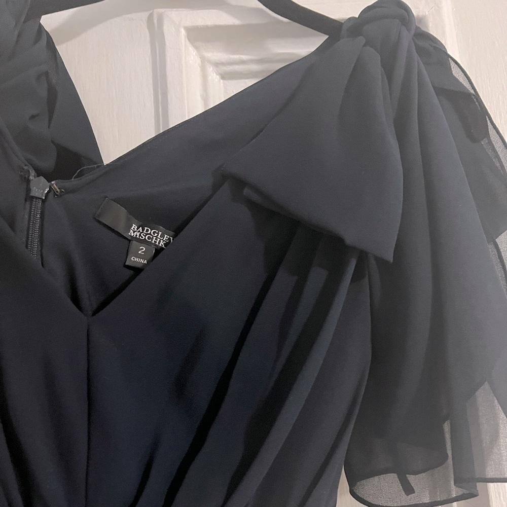 Mischka Collection navy blue chiffon gown